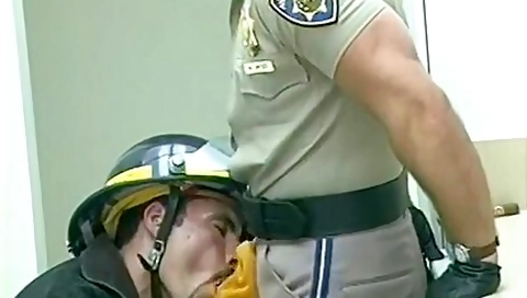 Police Office And Fireman Do Indecent Things In The Kitchen